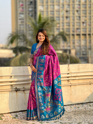 Cherry Banarasi Silk Blend Saree With Blouse Piece