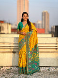 Yellow Banarasi Silk Blend Saree With Blouse Piece