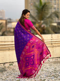 Wine Banarasi Silk Blend Saree With Blouse Piece
