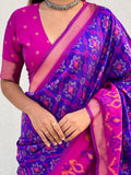 Wine Banarasi Silk Blend Saree With Blouse Piece