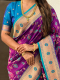 Wine Banarasi Silk Blend Saree With Blouse Piece