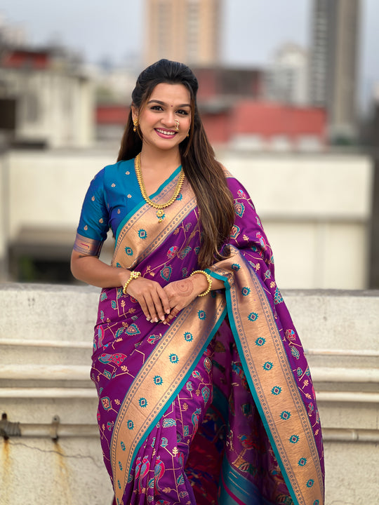 Wine Banarasi Silk Blend Saree With Blouse Piece