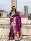 Wine Banarasi Silk Blend Saree With Blouse Piece