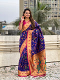 Blue Banarasi Silk Blend Saree With Blouse Piece