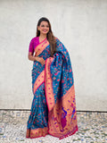 Rama Banarasi Silk Blend Saree With Blouse Piece