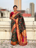 Green Banarasi Silk Blend Saree With Blouse Piece