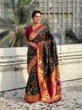 Green Banarasi Silk Blend Saree With Blouse Piece