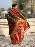 Green Banarasi Silk Blend Saree With Blouse Piece