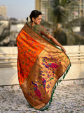 Orange Banarasi Silk Blend Saree With Blouse Piece