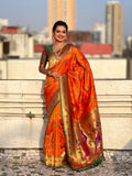 Orange Banarasi Silk Blend Saree With Blouse Piece