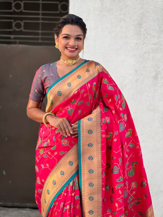 Red Banarasi Silk Blend Saree With Blouse Piece
