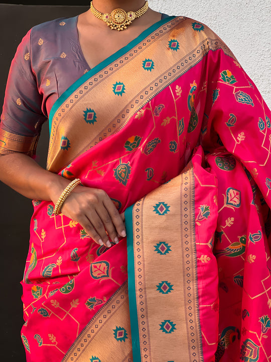 Red Banarasi Silk Blend Saree With Blouse Piece