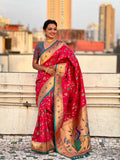 Red Banarasi Silk Blend Saree With Blouse Piece