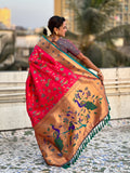 Red Banarasi Silk Blend Saree With Blouse Piece
