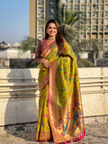 Mehandi Banarasi Silk Blend Saree With Blouse Piece