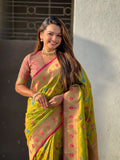 Mehandi Banarasi Silk Blend Saree With Blouse Piece