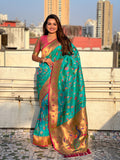 Pista Banarasi Silk Blend Saree With Blouse Piece