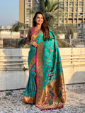 Pista Banarasi Silk Blend Saree With Blouse Piece
