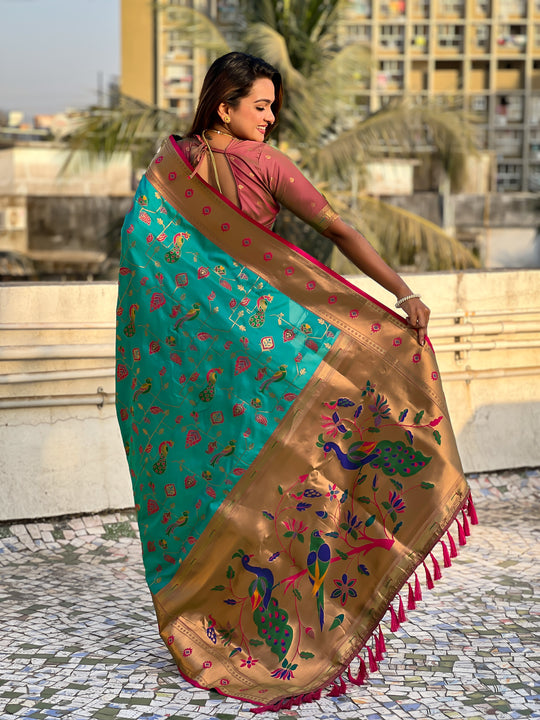 Pista Banarasi Silk Blend Saree With Blouse Piece