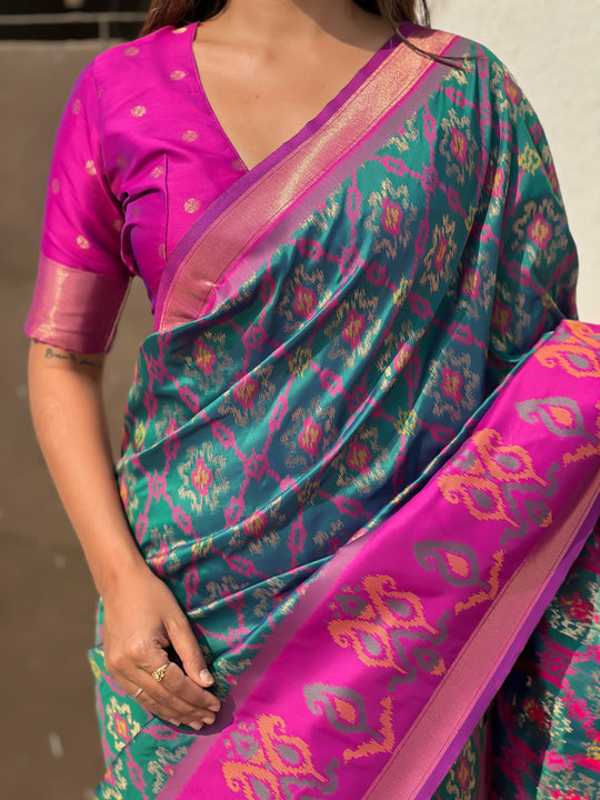 Grey Banarasi Silk Blend Saree With Blouse Piece