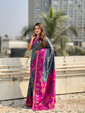 Grey Banarasi Silk Blend Saree With Blouse Piece