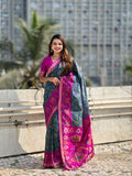 Grey Banarasi Silk Blend Saree With Blouse Piece