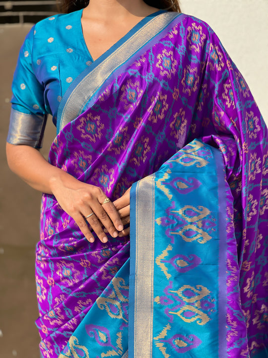 Purple Banarasi Silk Blend Saree With Blouse Piece