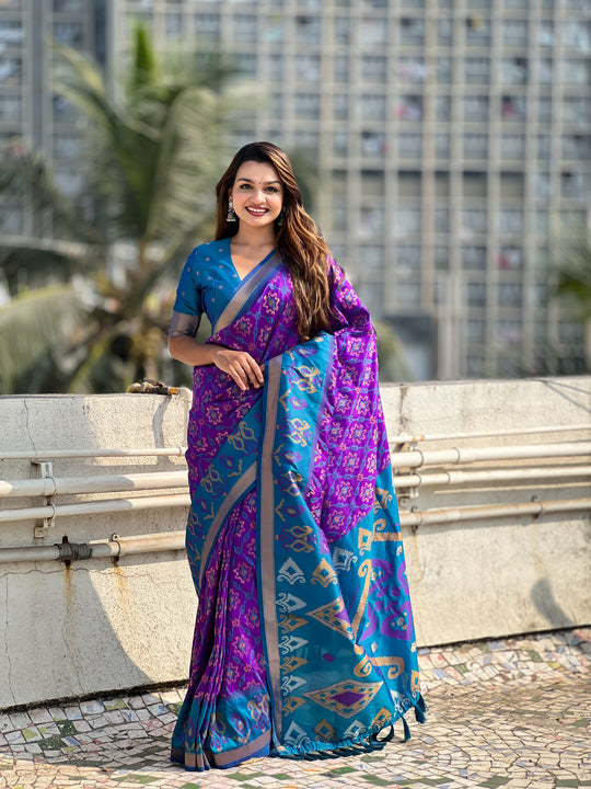 Purple Banarasi Silk Blend Saree With Blouse Piece