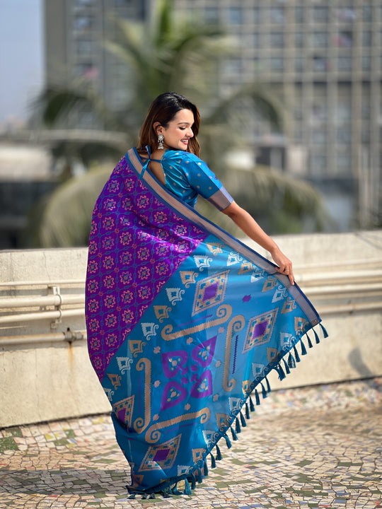 Purple Banarasi Silk Blend Saree With Blouse Piece
