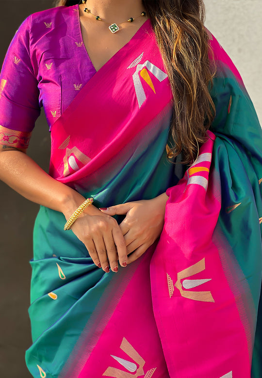 Green Banarasi Silk Blend Saree With Blouse Piece