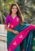 Green Banarasi Silk Blend Saree With Blouse Piece
