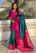 Green Banarasi Silk Blend Saree With Blouse Piece