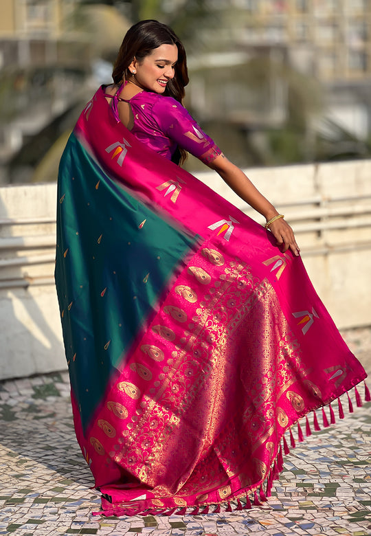 Green Banarasi Silk Blend Saree With Blouse Piece
