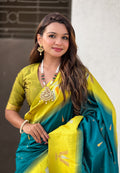 Green Banarasi Silk Blend Saree With Blouse Piece