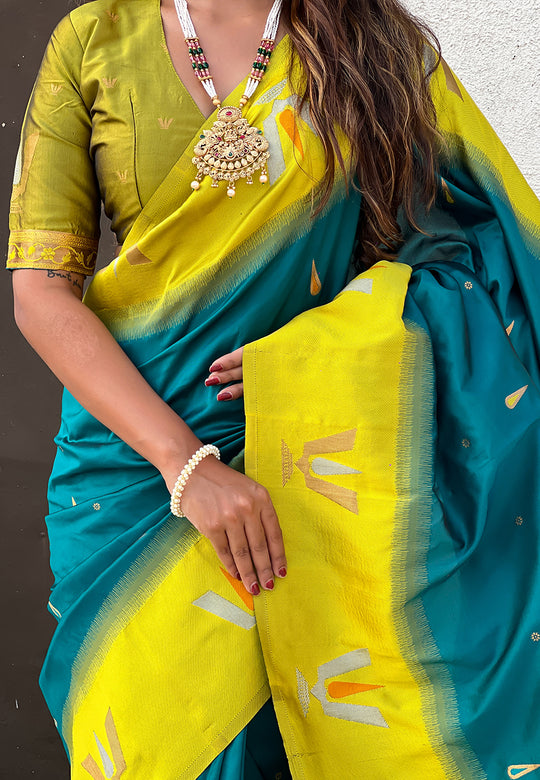 Green Banarasi Silk Blend Saree With Blouse Piece