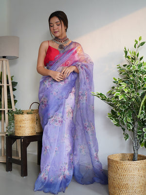 Multi Color Organza Saree With Blouse Piece