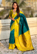 Green Banarasi Silk Blend Saree With Blouse Piece