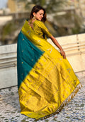 Green Banarasi Silk Blend Saree With Blouse Piece