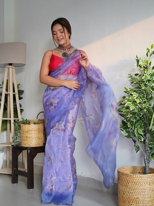 Multi Color Organza Saree With Blouse Piece