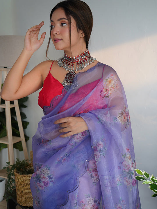 Multi Color Organza Saree With Blouse Piece