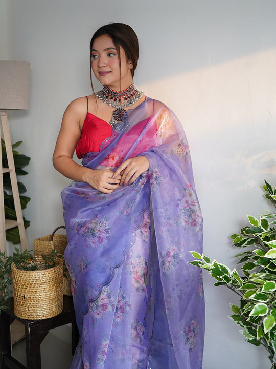 Multi Color Organza Saree With Blouse Piece