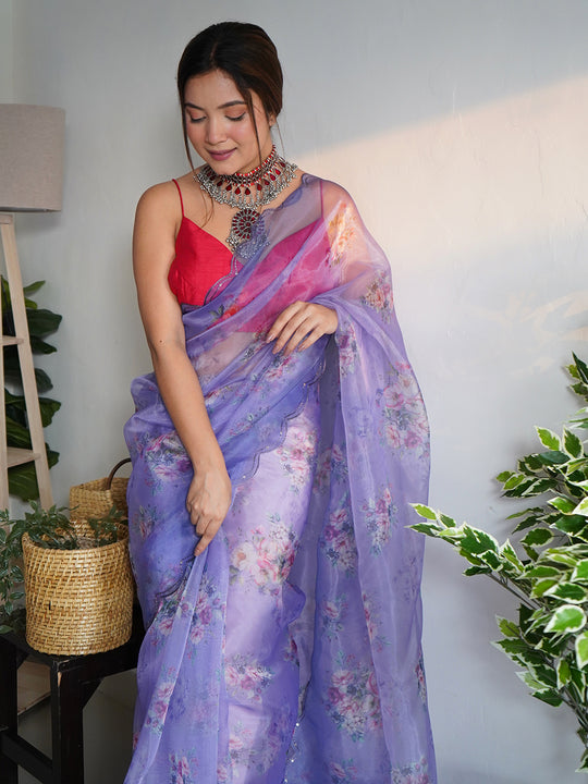 Multi Color Organza Saree With Blouse Piece