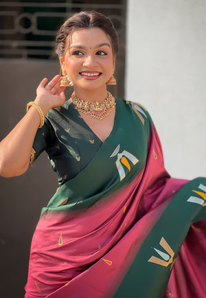 Cherry Banarasi Silk Blend Saree With Blouse Piece