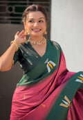 Cherry Banarasi Silk Blend Saree With Blouse Piece
