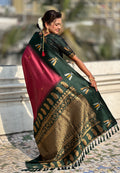 Cherry Banarasi Silk Blend Saree With Blouse Piece