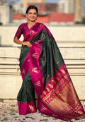 Black Banarasi Silk Blend Saree With Blouse Piece