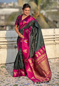Black Banarasi Silk Blend Saree With Blouse Piece