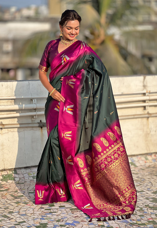 Black Banarasi Silk Blend Saree With Blouse Piece