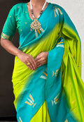 Lime Banarasi Silk Blend Saree With Blouse Piece