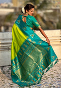 Lime Banarasi Silk Blend Saree With Blouse Piece